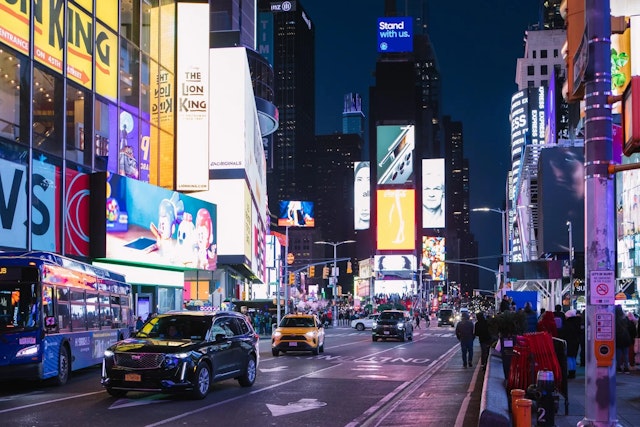 Times Square with Traffic Oncoming