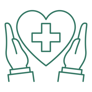 community health icon with hands holding a heart