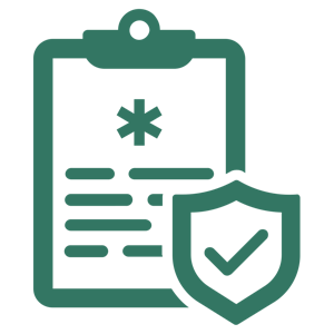 health policy icon with clipboard and shield