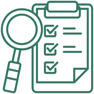 public health research icon with a magnifying glass and checklist