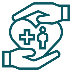 study public health icon, hands around a heart