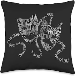 Pillow with drama masks on the cover